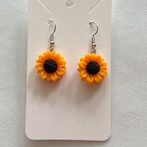 Hand Crafted Sunflower Dangle Earrings - Yellow and Black